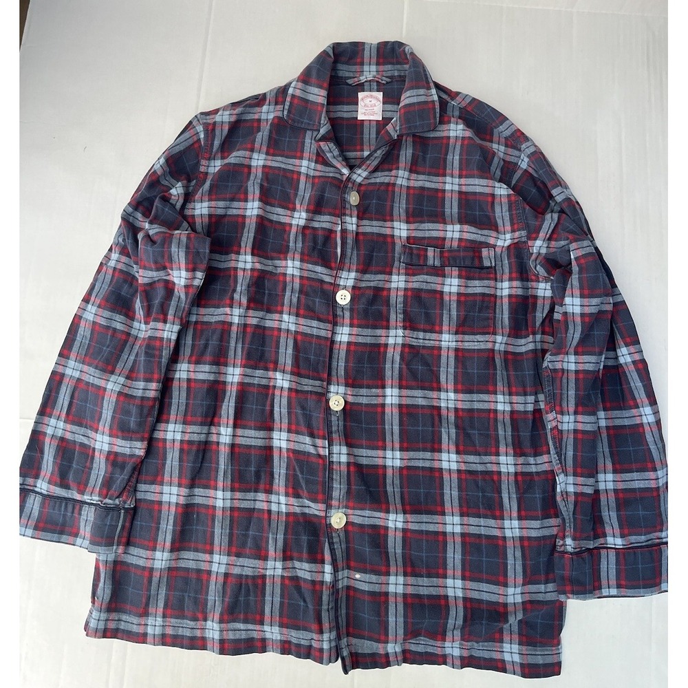 Brooks Brothers Pajama Shirt Mens Medium Red Plaid Button Top Sleep Long Sleeve